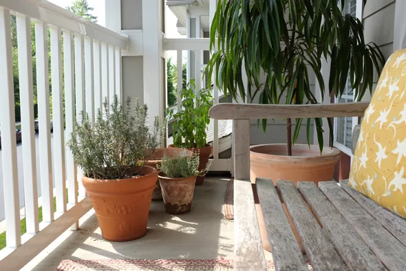 balcony garden bench with pillow