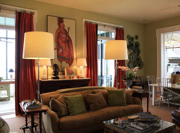 A brown couch in a living room.
