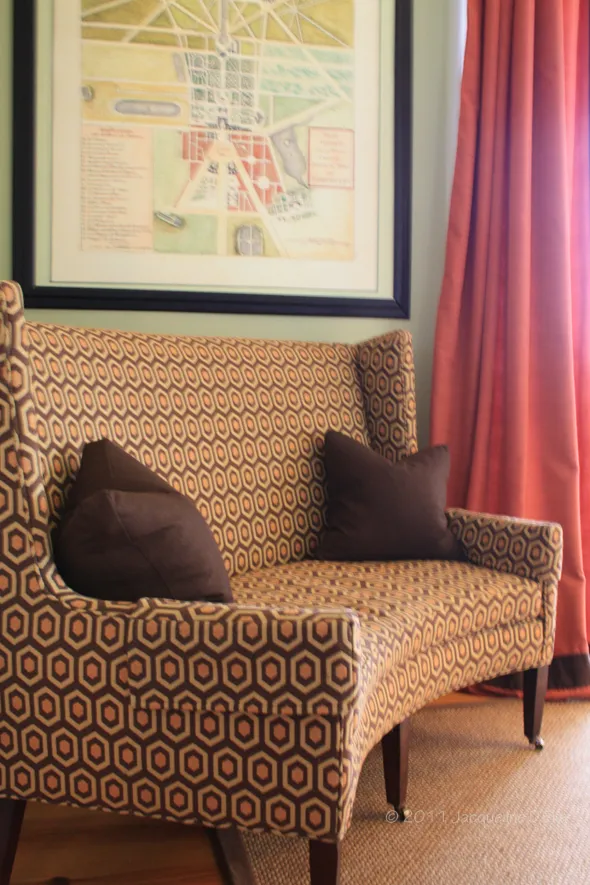 A couch in a living room.