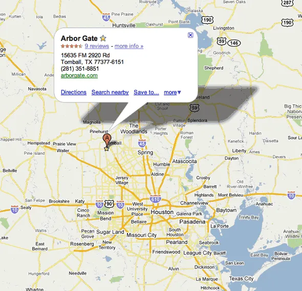 A map showing the location of a business in houston.