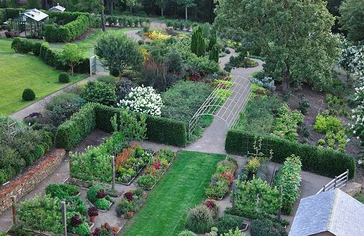 An aerial view of a garden.