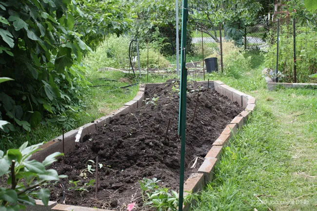 A raised garden bed with dirt in it.